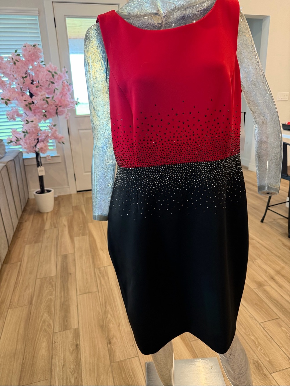 Andrew Marc Red and Black Embellished Maxi Dress